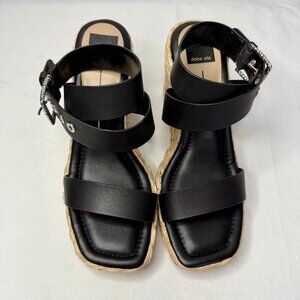 Dolce Vita Womens Shoes Aldona Sandals Black Leather Espadrille Wedge Size 9 NEW